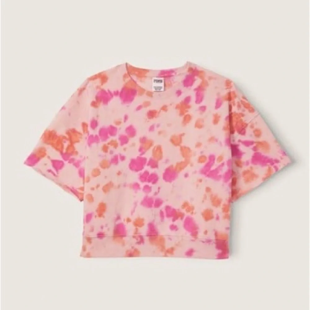 VS VICTORIAS SECRET PINK SHORT SLEEVE CROP TEE TOP SWEATSHIRT PEACH TIE DYE XL